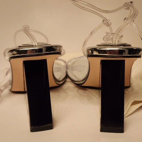 GOOD American Cinder-F*cking-Rella Wedge in Silver Neoprene/Lucite Size 8 - Picture 8 of 10